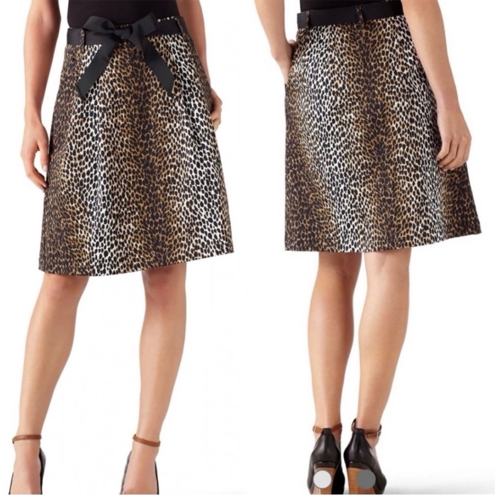 NWT White House Black Market Skirt Size 8 Leopard Print Pleated Knee Length